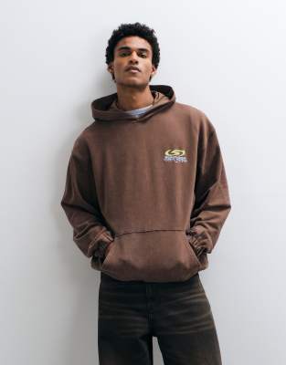 Asos Design Heavyweight Oversized Hoodie With Graphic In Brown