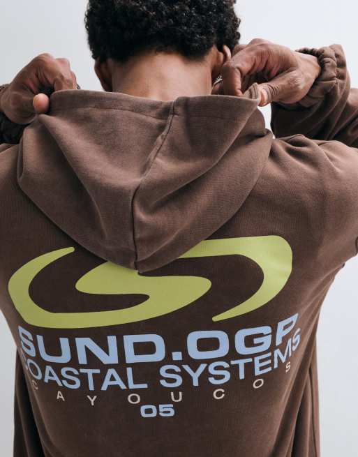 ASOS DESIGN heavyweight oversized hoodie with graphic in washed brown, 3 of 5