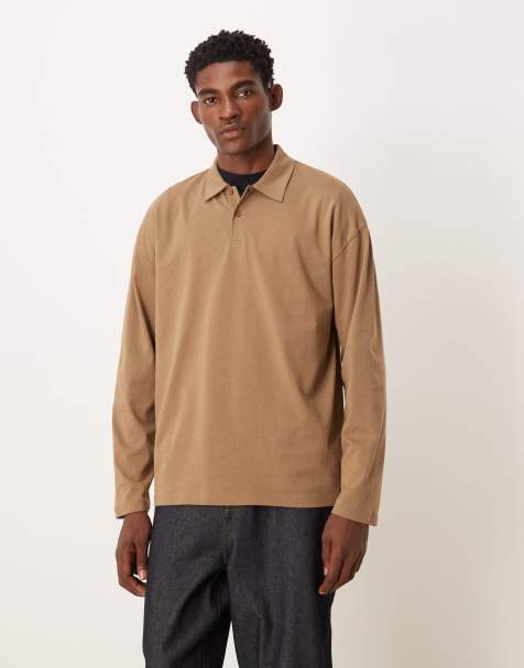 ASOS DESIGN heavyweight oversized long sleeve polo in brown