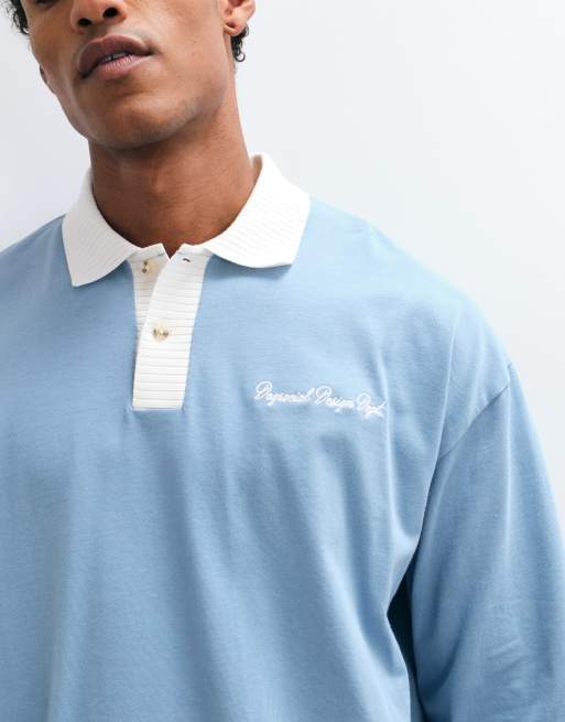 ASOS DESIGN heavyweight oversized long sleeve polo with chest graphic in grey, 4 of 5