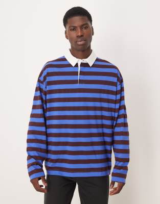 Asos Design Heavyweight Oversized Long Sleeve Rugby Polo In Multi