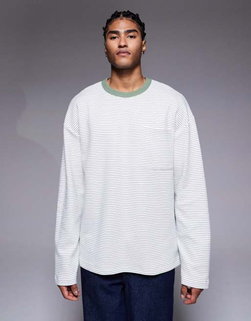 ASOS DESIGN heavyweight oversized long sleeve T-shirt in black textured stripe