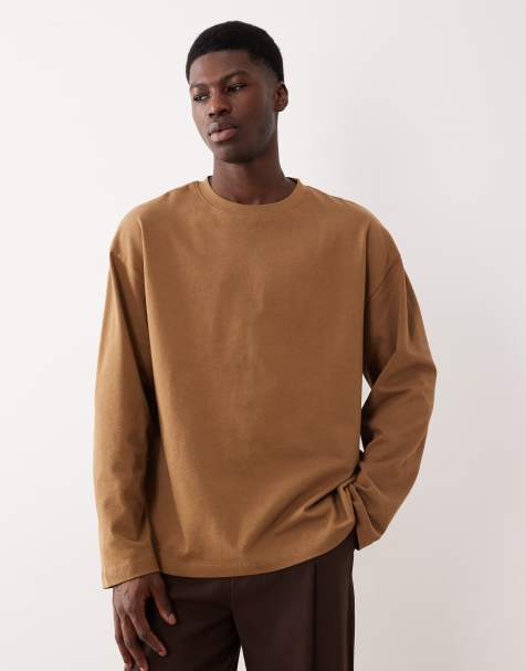 ASOS DESIGN heavyweight oversized long sleeve t-shirt in brown - view 1