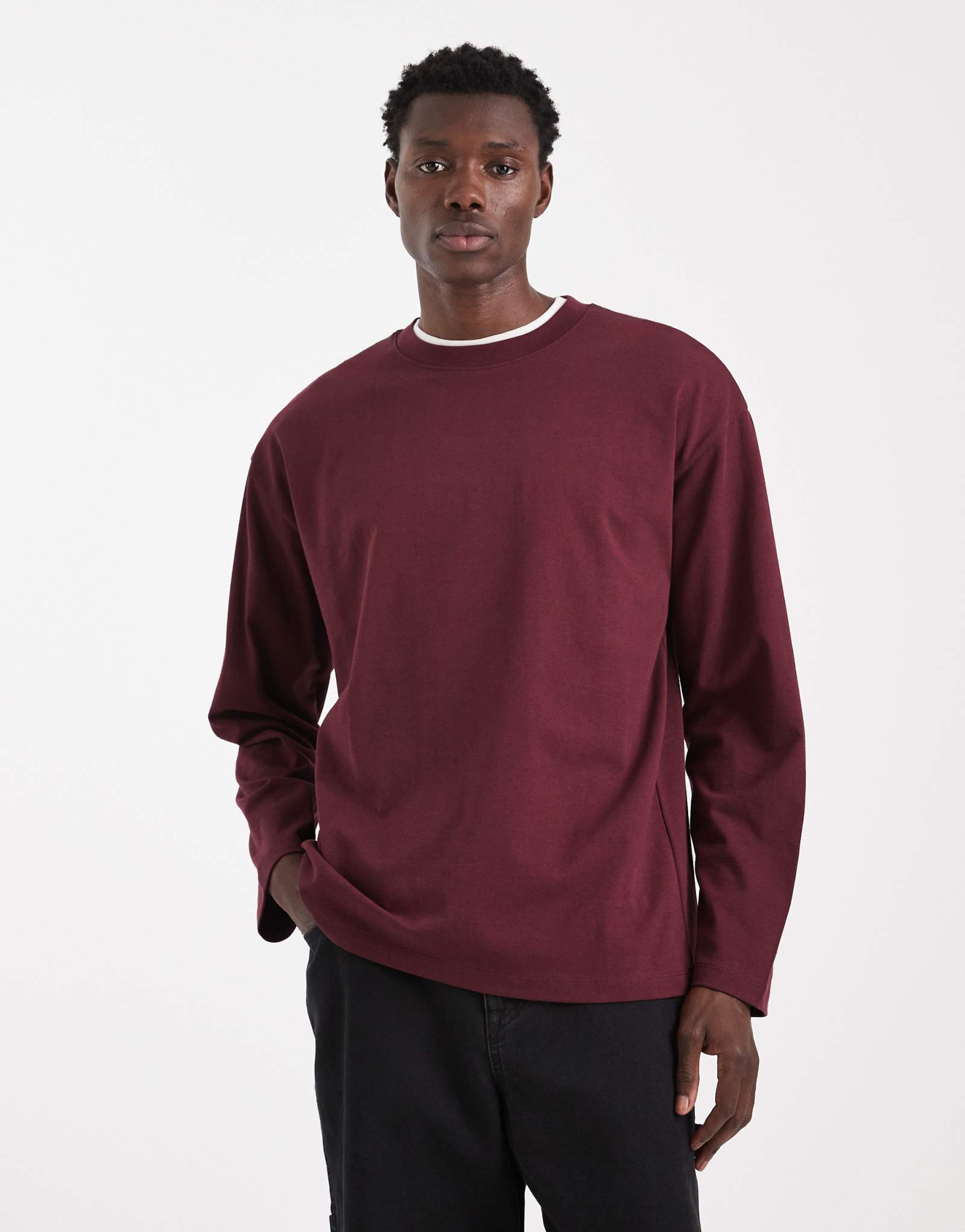 Футболка ASOS DESIGN heavyweight oversize с длинным рукавом бордового цвета