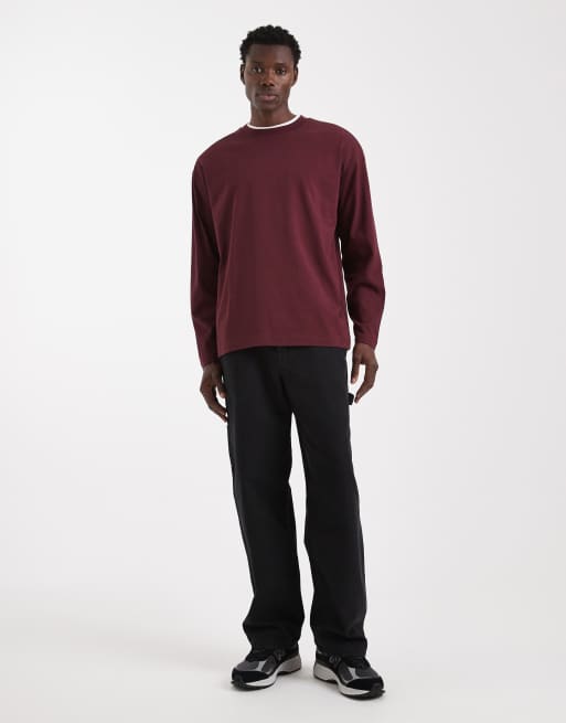 ASOS DESIGN heavyweight oversized long sleeve t-shirt in burgundy , 2 of 5