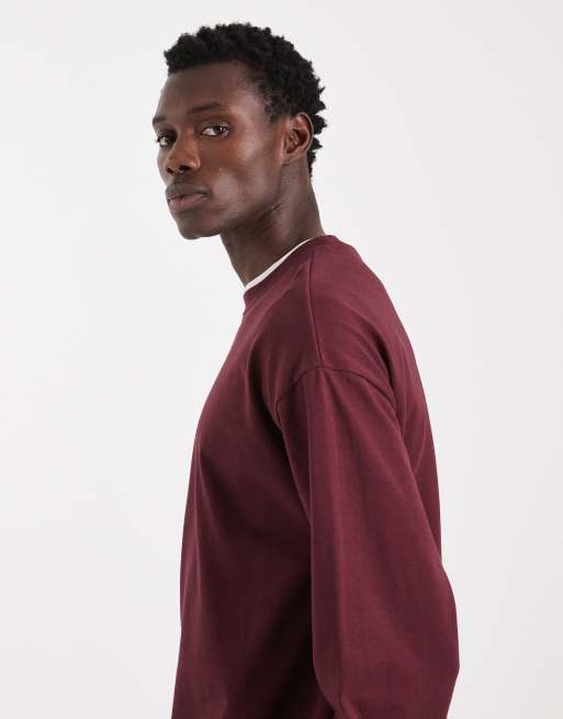 ASOS DESIGN heavyweight oversized long sleeve t-shirt in burgundy , 4 of 5