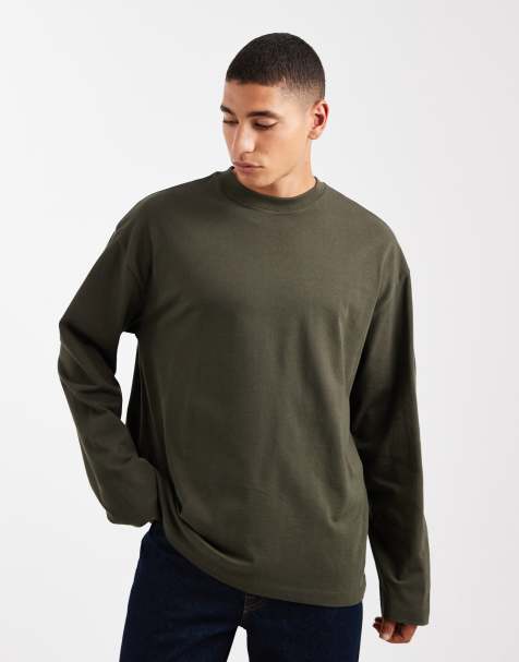 ASOS DESIGN heavyweight oversized long sleeve t-shirt in dark green - view 1
