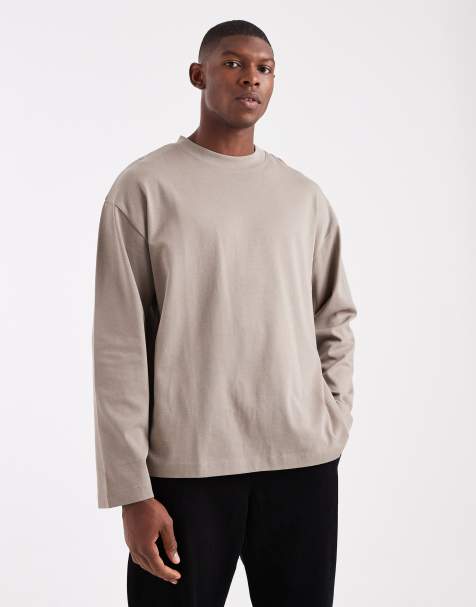 ASOS DESIGN heavyweight oversized long sleeve t-shirt in stone - view 1