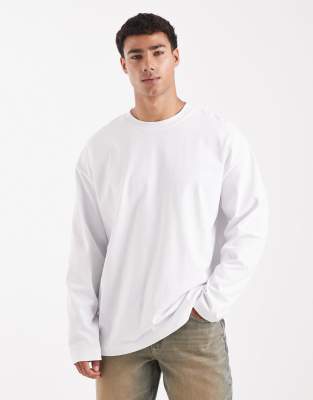 Asos Design Heavyweight Oversized Long Sleeve T-shirt In White