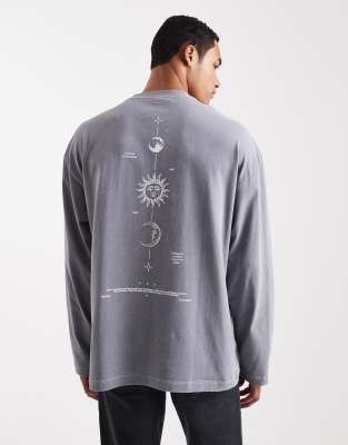 Asos Design Heavyweight Oversized Long Sleeve T-shirt With Celestial Spine Graphic In Gray