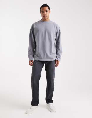 Asos Design Heavyweight Oversized Long Sleeve T-shirt With Celestial Spine Graphic In Gray
