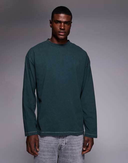 ASOS DESIGN heavyweight oversized long sleeve T-shirt with celestial spine graphic in washed green , 3 of 5