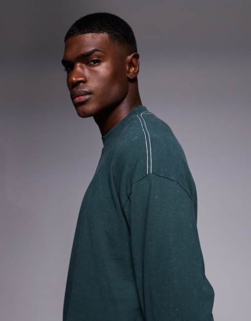 ASOS DESIGN heavyweight oversized long sleeve T-shirt with celestial spine graphic in washed green , 4 of 5