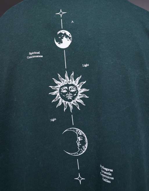 ASOS DESIGN heavyweight oversized long sleeve T-shirt with celestial spine graphic in washed green , 5 of 5