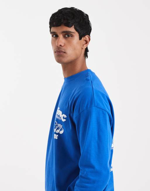  ASOS DESIGN heavyweight oversized long sleeve t-shirt with city graphic in blue , 2 of 5