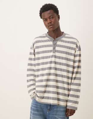 Asos Design Heavyweight Oversized Long Sleeve T-shirt With Henley Neck In Black
