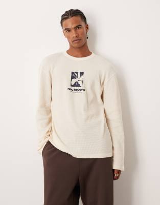 Asos Design Heavyweight Oversized Long Sleeve T-shirt With Multi-placement Graphics In Neutral