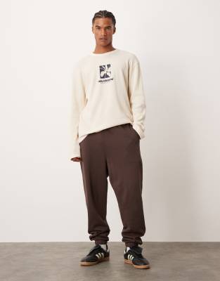 Asos Design Heavyweight Oversized Long Sleeve T-shirt With Multi-placement Graphics In Neutral