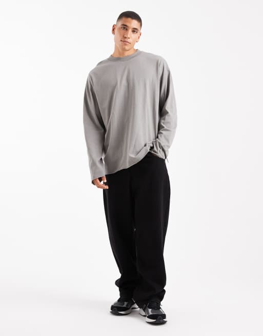 ASOS DESIGN heavyweight oversized long sleeve t-shirt with raw hem in charcoal  - CHARCOAL, 2 of 5