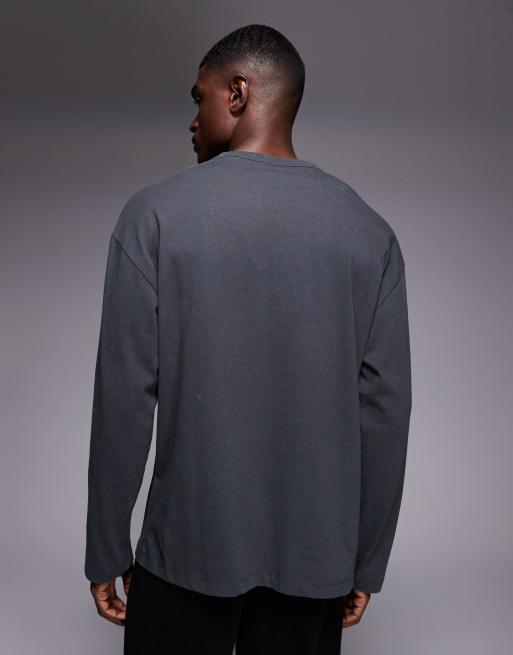 ASOS DESIGN heavyweight oversized long sleeve T-shirt with soccer graphic in washed gray, 3 of 5