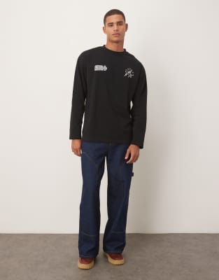 Asos Design Heavyweight Oversized Long Sleeve T-shirt With Street Graphics In Black