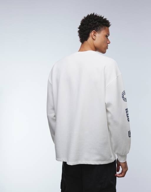 ASOS DESIGN heavyweight oversized long sleeve t-shirt with street graphics in off white waffle , 3 of 5