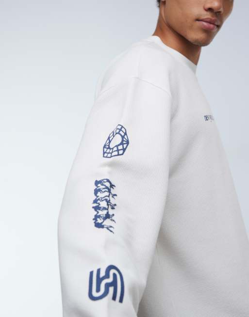ASOS DESIGN heavyweight oversized long sleeve t-shirt with street graphics in off white waffle , 5 of 5