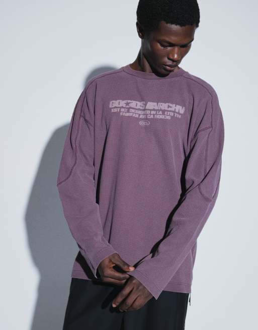 ASOS DESIGN heavyweight oversized long sleeve t-shirt with text graphic in brown, 3 of 5