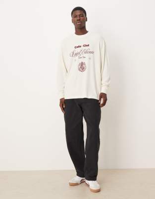 Asos Design Heavyweight Oversized Long Sleeve T-shirt With Text Graphic In White