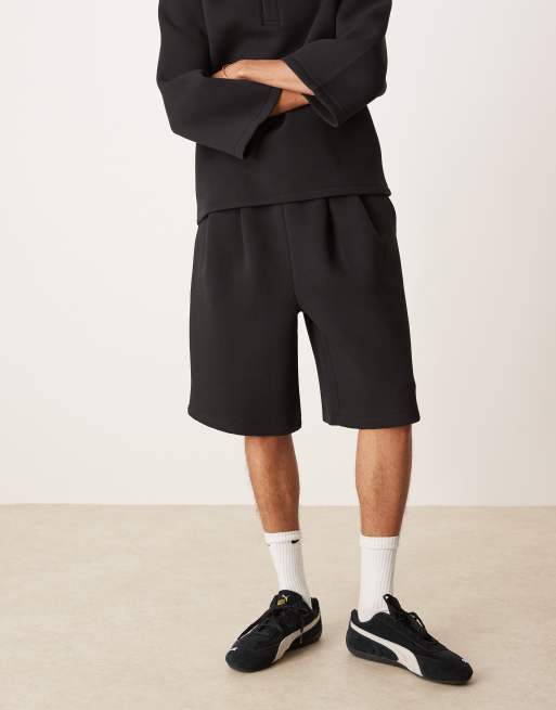 ASOS DESIGN heavyweight oversized longer length shortin  scuba-style fabric  in black - BLACK, 2 of 5