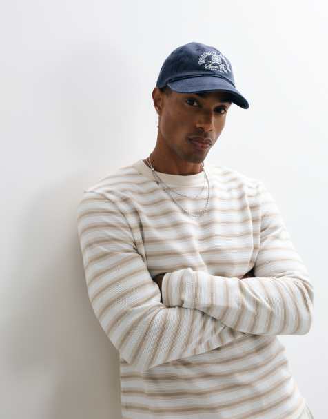 ASOS DESIGN heavyweight oversized longsleeve t-shirt in beige stripe - view 1