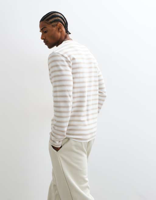 ASOS DESIGN heavyweight oversized longsleeve t-shirt in beige stripe, 3 of 5