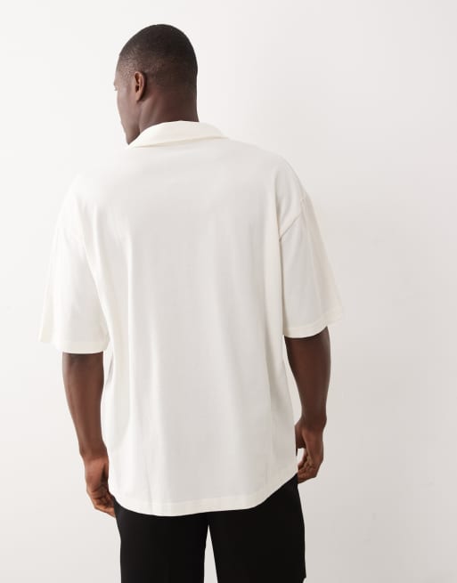 ASOS DESIGN heavyweight oversized notch polo in cream, 5 of 5