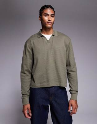 Asos Design Heavyweight Oversized Notch Polo In Green