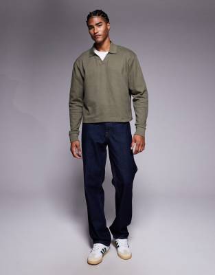 Asos Design Heavyweight Oversized Notch Polo In Green