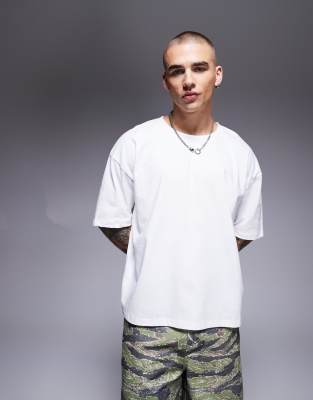 ASOS DESIGN heavyweight oversized open neck T-shirt in white