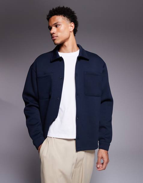 ASOS DESIGN heavyweight oversized  overshirt in scuba-style fabric in navy - NAVY - view 1