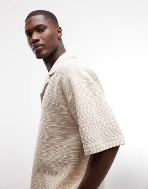 ASOS DESIGN heavyweight oversized polo co-ord with satin chest embroidery in grey textured fabric