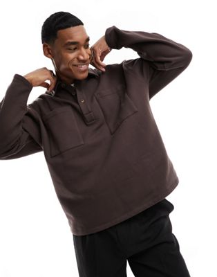 Asos Design Heavyweight Oversized Polo Sweatshirt In Brown