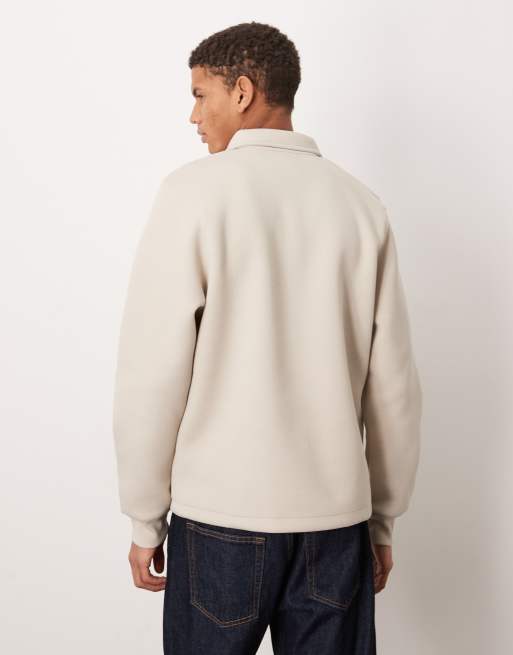 ASOS DESIGN heavyweight oversized polo sweatshirt with fixed hem in scuba-style fabric in beige, 3 of 5