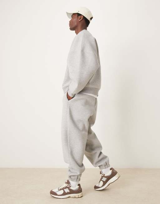 ASOS DESIGN heavyweight oversized quarter zip funnel neck sweatshirt in scuba-style fabric in grey marl , 5 of 5