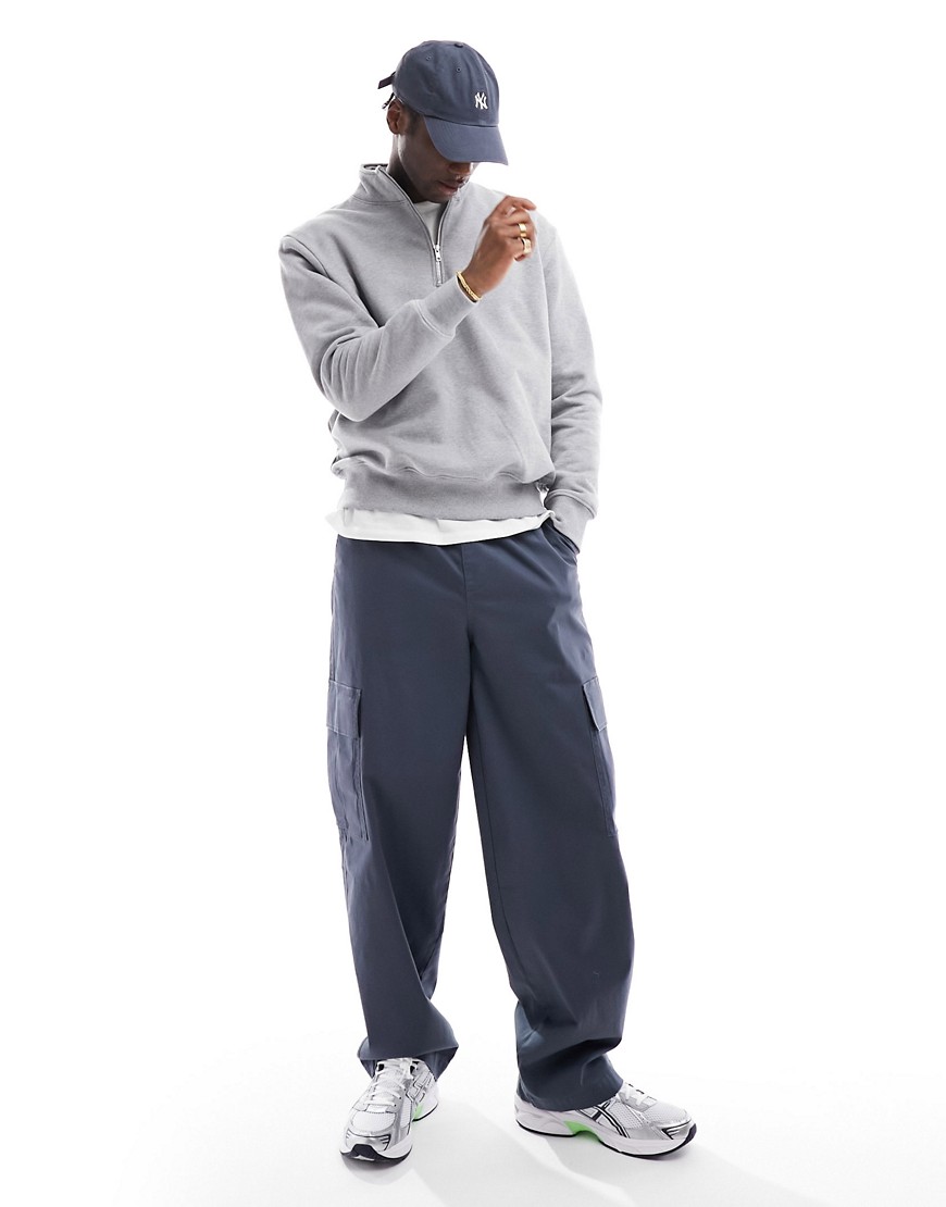 ASOS DESIGN heavyweight oversized quarter zip sweatshirt in grey marl