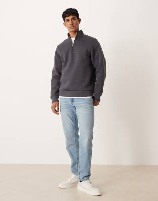Asos Design Heavyweight Oversized Quarter Zip Sweatshirt In Gray