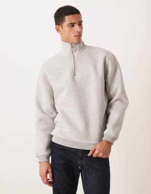 Asos Design Heavyweight Oversized Quarter Zip Sweatshirt In Gray