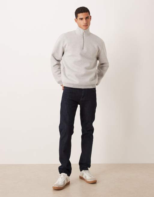 ASOS DESIGN heavyweight oversized quarter zip sweatshirt in scuba-style fabric in gray heather, 2 of 5
