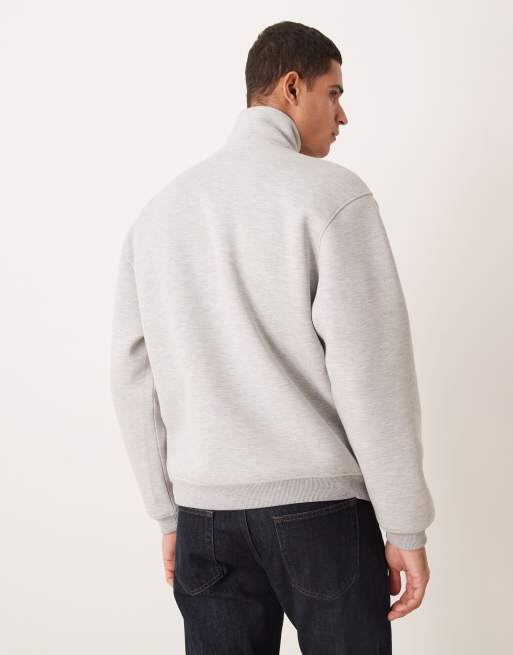 ASOS DESIGN heavyweight oversized quarter zip sweatshirt in scuba-style fabric in gray heather, 3 of 5