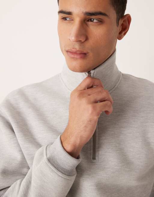 ASOS DESIGN heavyweight oversized quarter zip sweatshirt in scuba-style fabric in gray heather, 5 of 5