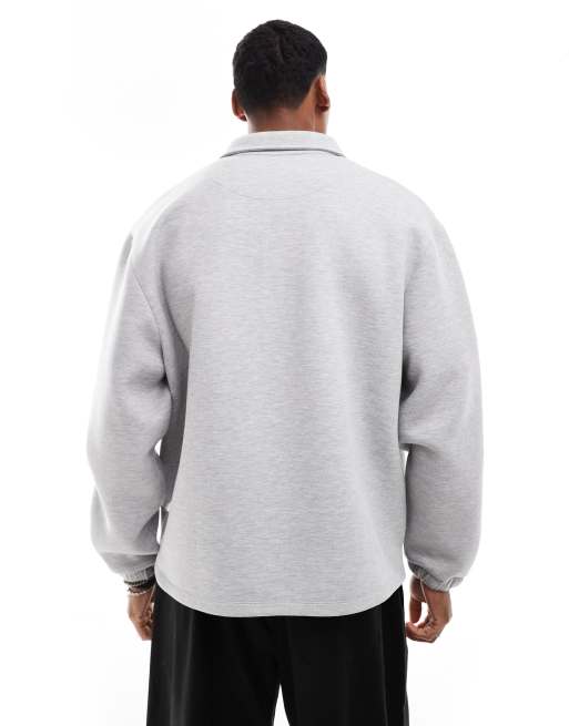ASOS DESIGN heavyweight oversized quarter zip sweatshirt in scuba-style fabric in grey marl, 3 of 4
