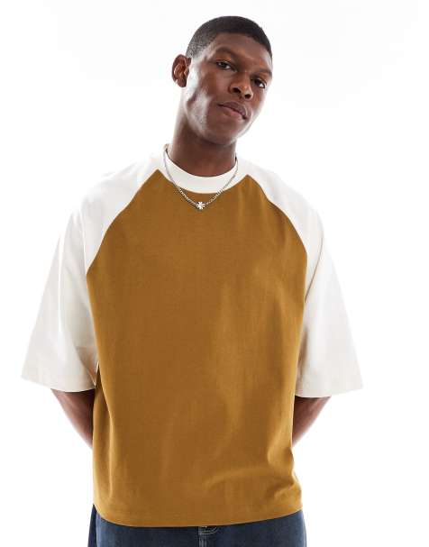 ASOS DESIGN heavyweight oversized raglan t-shirt in khaki - view 1