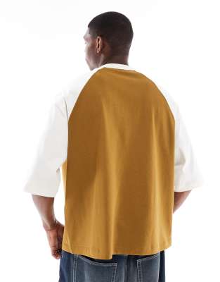 ASOS DESIGN heavyweight oversized raglan T-shirt in khaki